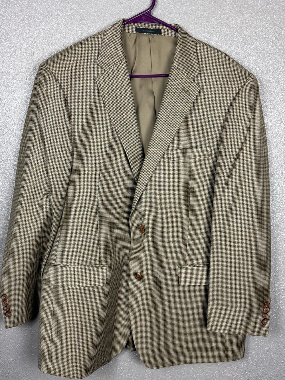 Lauren Ralph Lauren Green Label Silk/Wool Tweed Blazer 44R Beige Houndstooth